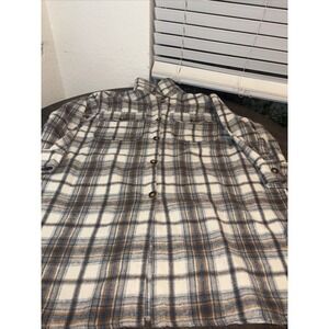 Saints & Hearts Womens Blouse Beige Black Plaid Button Long Sleeve Boyfriend S/M